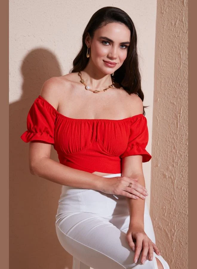 Lela  Lela Regular Fit Madonna Collar Tie Detail Crop Blouse Women's BLOUSE 6527017 for Women | Best Price UAE