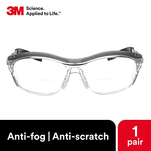3M Safety Glasses with Readers, Nuvo Readers, +2.0 Diopter, Pack of 1, ANSI Z87, Clear Lens, Gray Frame, Soft Nose Bridge, Side Shields - Image 3