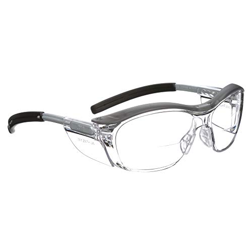 3M Safety Glasses with Readers, Nuvo Readers, +2.0 Diopter, Pack of 1, ANSI Z87, Clear Lens, Gray Frame, Soft Nose Bridge, Side Shields - Image 1