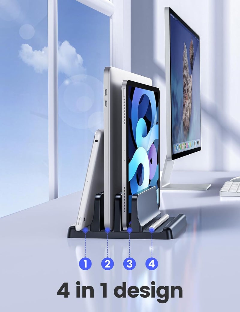 Vaydeer Vertical Laptop Stand for Desk, Dual Slots Plastic Laptop Holder with Space Saving 4-in-1 Design, Adjustable Laptop Stand Supports MacBook, Chromebook, Surface, Dell - Image 3