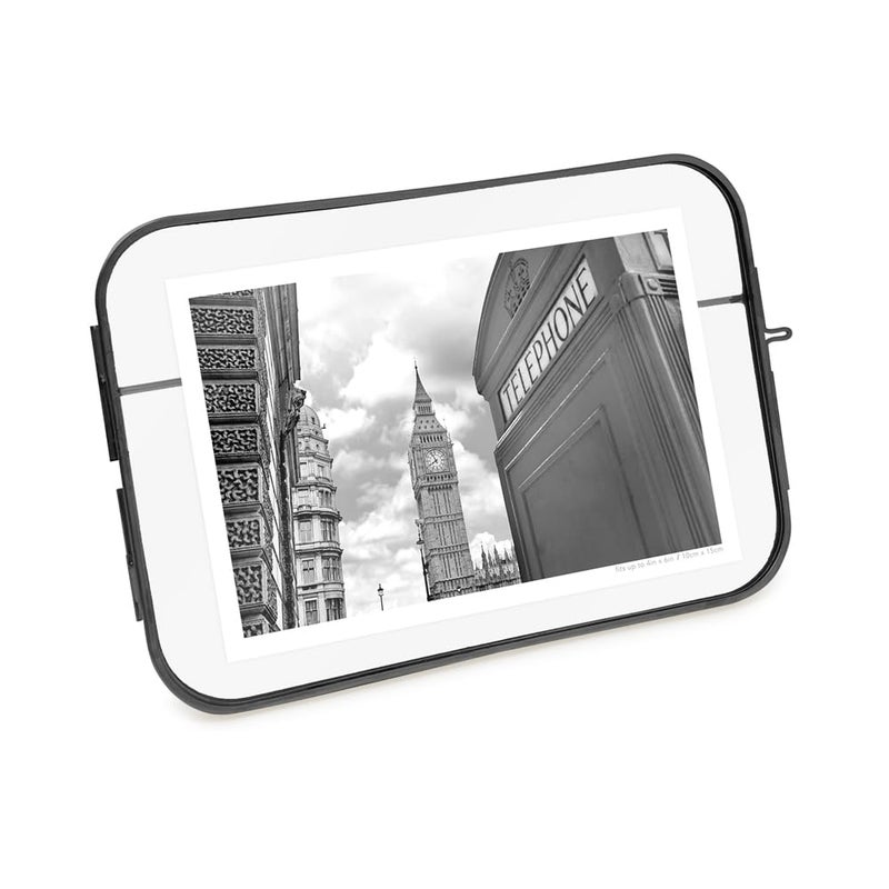 Isaac Jacobs 4x6 Vintage Style  Round-Edged Brass & Glass Metal Floating Picture Frame with Locket Closure (Horizontal)  Made for Tabletop Display (6x4 Horizontal  Black) - Image 1