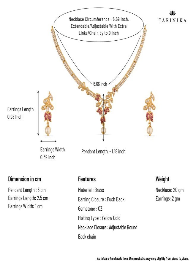TARINIKA Yellow Gold Jivisha Nakshatra CZ Short Necklace with Floral Design - Jewelry Set for Women Perfect for Casual Occasions | Indian Jewelry Sets for Women | 1 Year Warranty*, Brass, Cubic - Image 4
