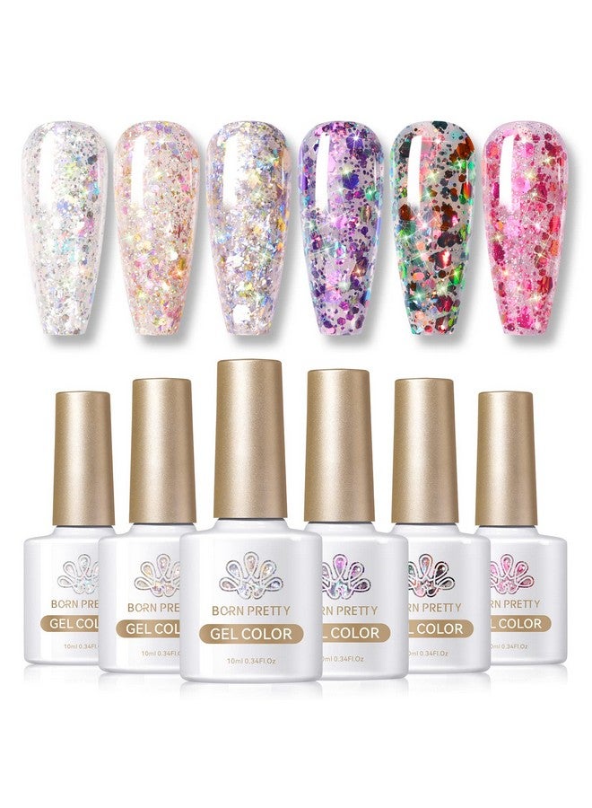 Born Pretty Glitter Sequins Gel Nail Polish Sparkly Shiny Pink Yellow Blue Green Gel Nail Polish Set Soak Off U V Nail Gel Nail Art Manicure Varnish Kit 10Ml 6Pcs - Image 1