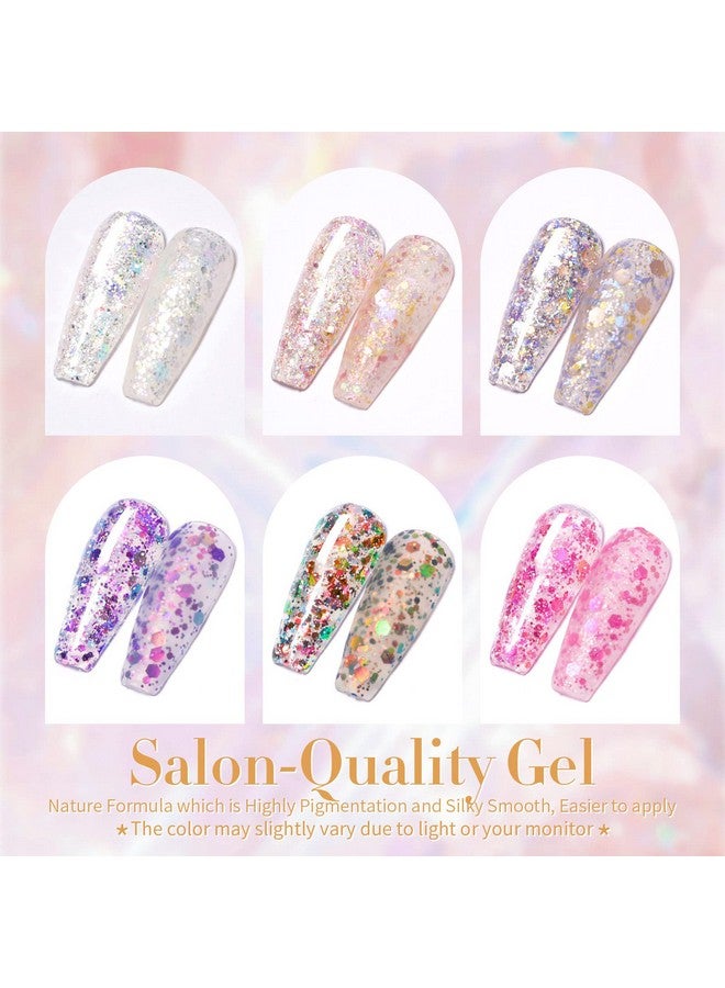 Born Pretty Glitter Sequins Gel Nail Polish Sparkly Shiny Pink Yellow Blue Green Gel Nail Polish Set Soak Off U V Nail Gel Nail Art Manicure Varnish Kit 10Ml 6Pcs - Image 2