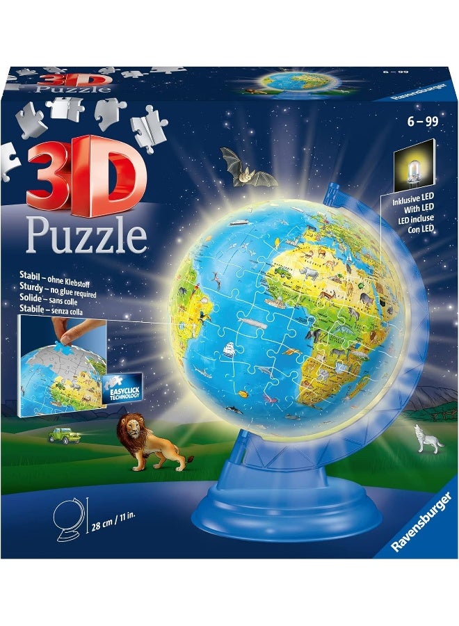 Ravensburger 3D Childrenâ€™s World Map Light-Up Globe Puzzle â€“ 180 Electric Illumination Pieces, Rotating LED Display Stand, Educational Geography Toy for Ages 6+ | 11288â€‘3 - Image 1
