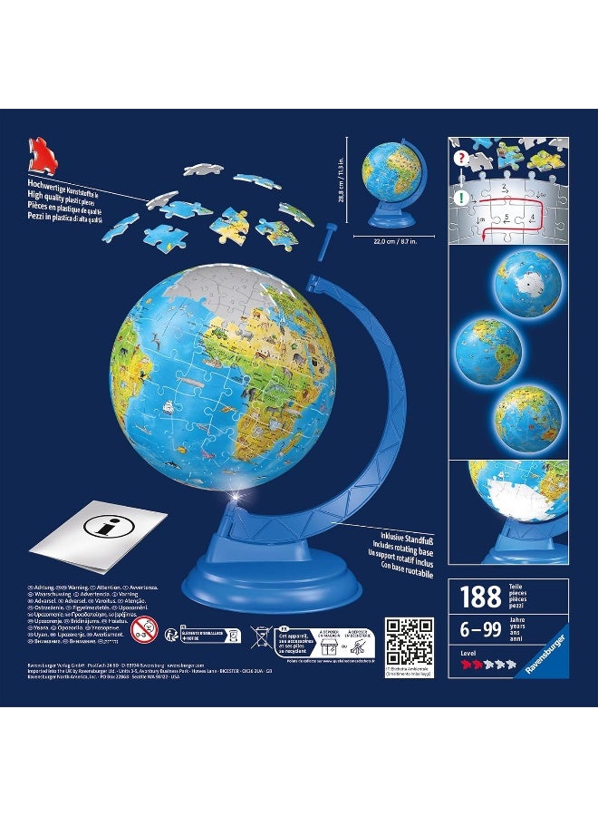 Ravensburger 3D Childrenâ€™s World Map Light-Up Globe Puzzle â€“ 180 Electric Illumination Pieces, Rotating LED Display Stand, Educational Geography Toy for Ages 6+ | 11288â€‘3 - Image 3