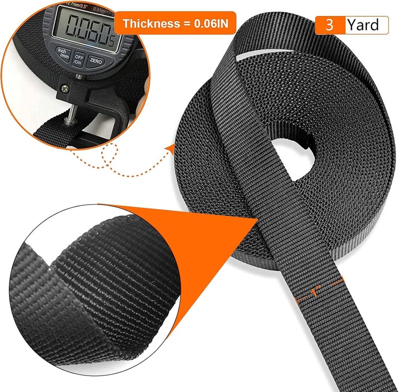 SHOPEE 10 Meter 1 Nylon Webbing Straps 8 Pcs Quick Side Release Buckles for 1inch Strap 16 Pcs TriGlide Slides Flat Plastic Buckle Clips 8 Pcs Metal D Rings for Backpack Replacement Black - Image 5