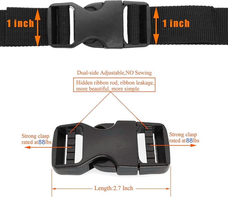 SHOPEE 10 Meter 1 Nylon Webbing Straps 8 Pcs Quick Side Release Buckles for 1inch Strap 16 Pcs TriGlide Slides Flat Plastic Buckle Clips 8 Pcs Metal D Rings for Backpack Replacement Black - Image 3