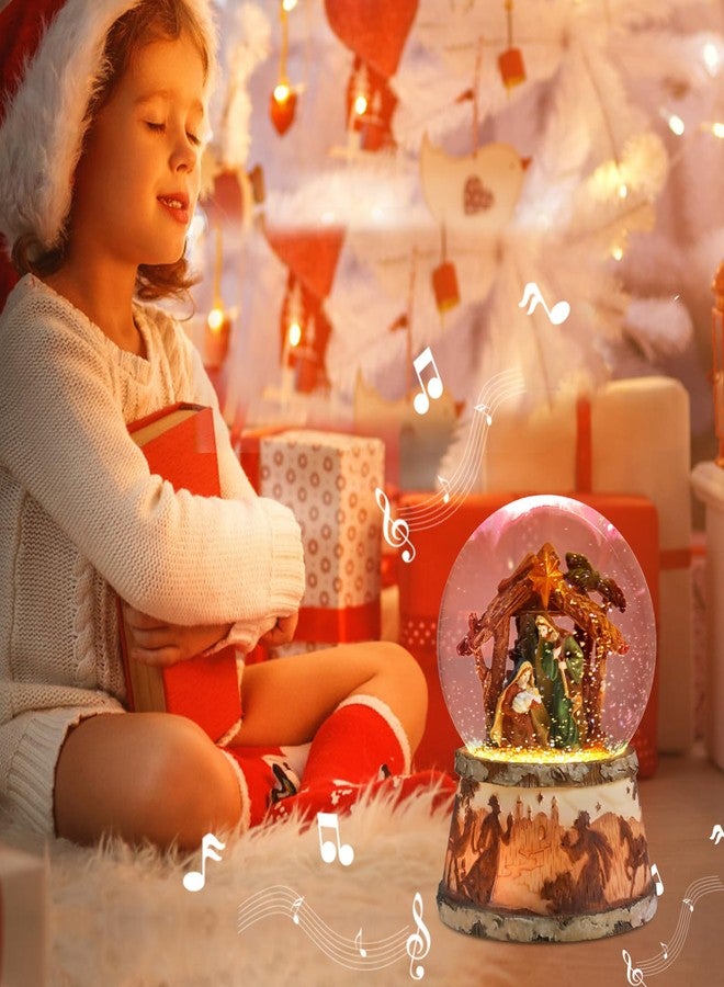 VCUTEKA Christmas Snow Globe Musical - Nativity Snowglobes Water Snow Globes with 5 Colors Change LED Light Music Box Home Christmas Decor for Kids Wooden - Image 4