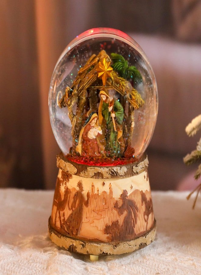VCUTEKA Christmas Snow Globe Musical - Nativity Snowglobes Water Snow Globes with 5 Colors Change LED Light Music Box Home Christmas Decor for Kids Wooden - Image 1
