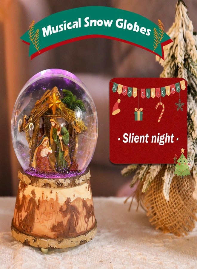 VCUTEKA Christmas Snow Globe Musical - Nativity Snowglobes Water Snow Globes with 5 Colors Change LED Light Music Box Home Christmas Decor for Kids Wooden - Image 2