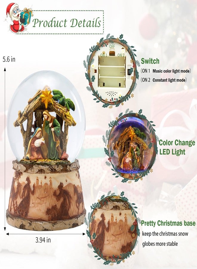 VCUTEKA Christmas Snow Globe Musical - Nativity Snowglobes Water Snow Globes with 5 Colors Change LED Light Music Box Home Christmas Decor for Kids Wooden - Image 5