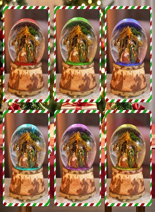 VCUTEKA Christmas Snow Globe Musical - Nativity Snowglobes Water Snow Globes with 5 Colors Change LED Light Music Box Home Christmas Decor for Kids Wooden - Image 3