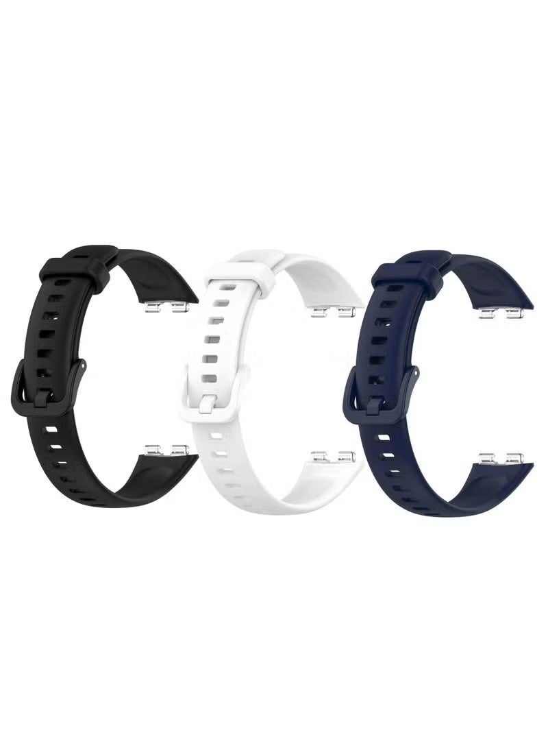 3 قطع من سوار TPU مناسبة لساعات هواوي الرياضية Band 10/9/8، متوفرة باللون الأسود والأبيض والأزرق - Image 1