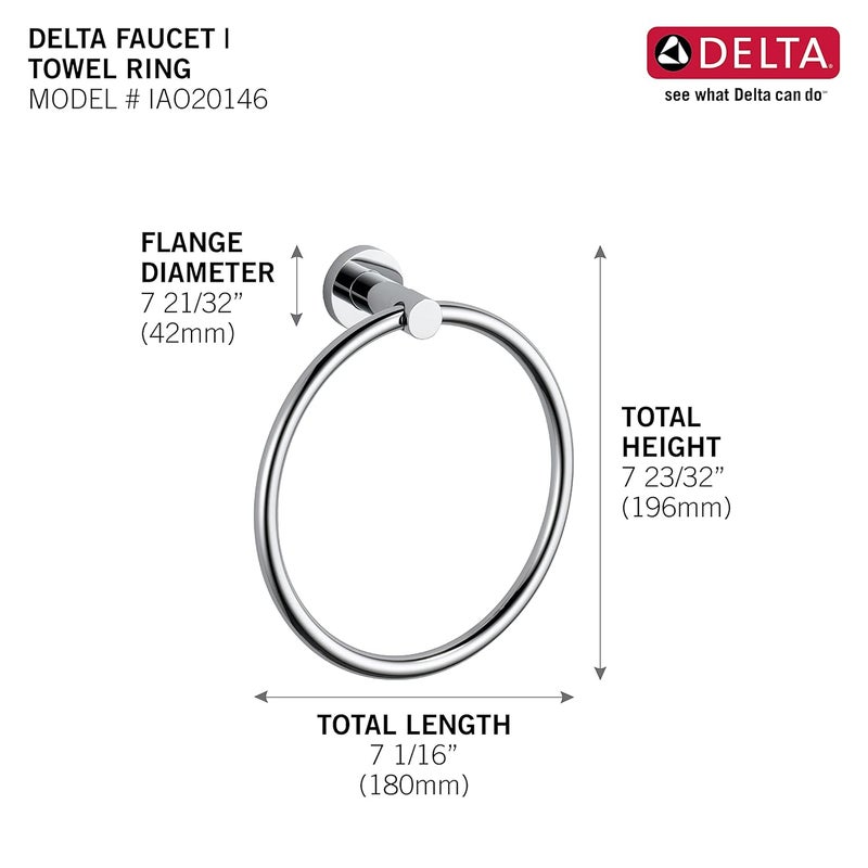 Delta Delta Faucet Towel Ring for Bathroom Wash Basin NapkinTowel Hanger Bathroom Accessories Polished Chrome IAO20146 Small Round  - Image 2