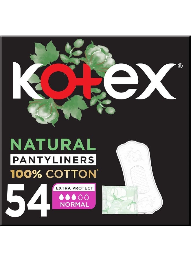 Kotex - Kotex Natural Panty Liners, 100% Cotton, Normal Size, 54 Daily Panty Liners 54 Pcs - Image 1