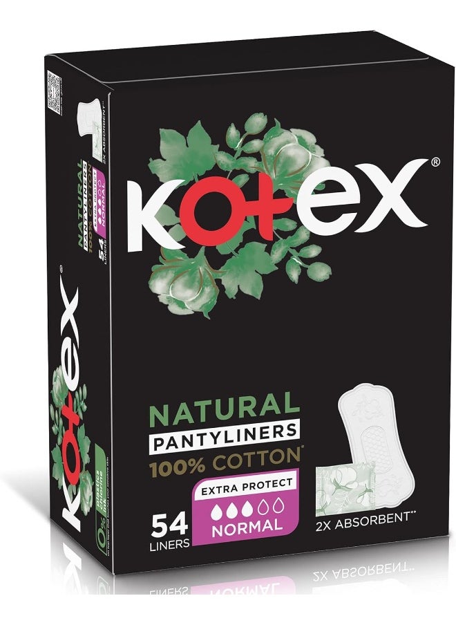 Kotex - Kotex Natural Panty Liners, 100% Cotton, Normal Size, 54 Daily Panty Liners 54 Pcs - Image 1