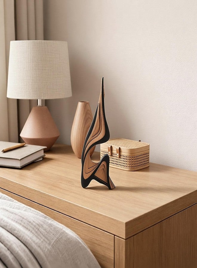 Fumete Mid-Century Modern Wood Abstract Sculpture Wooden Curved Art Table Decoration Modern Home Decorative Objects for Mantel Bookshelf Dresser Living Room Office & Entryway Table Decorative - Image 3