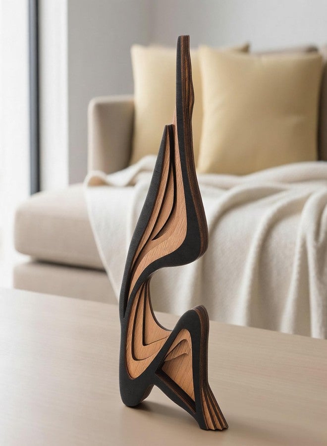Fumete Mid-Century Modern Wood Abstract Sculpture Wooden Curved Art Table Decoration Modern Home Decorative Objects for Mantel Bookshelf Dresser Living Room Office & Entryway Table Decorative - Image 1