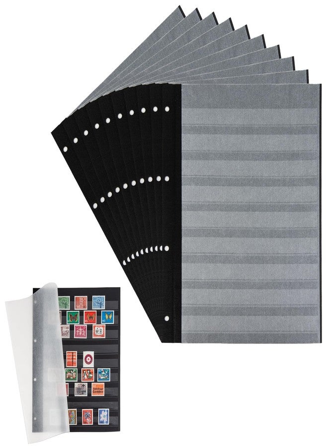Prophila Collection 10 Prophila Double Sided Stockbook Pages 9 Clear Strips Black Cardboard - Image 1