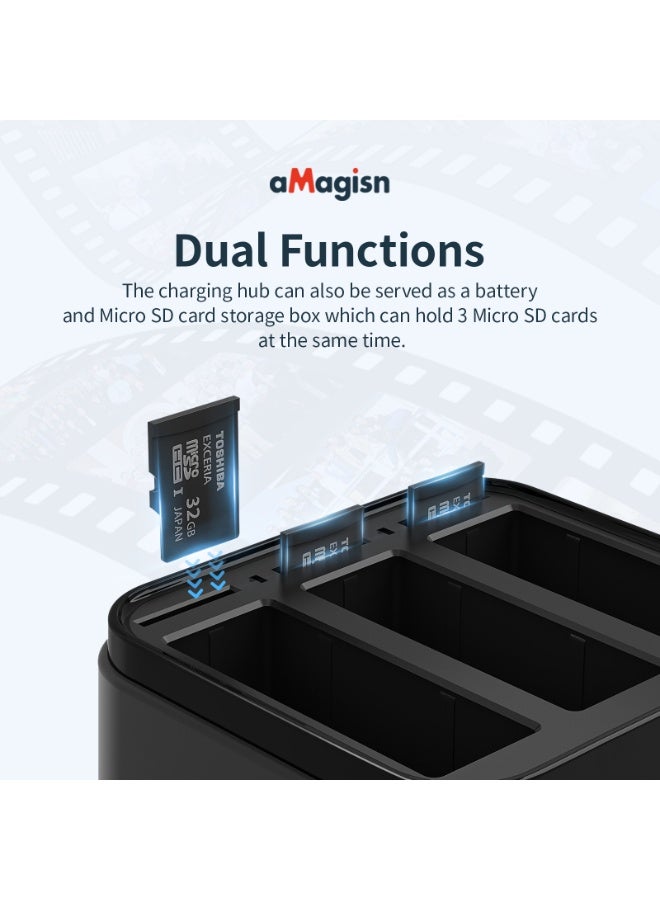 aMagisn Triple Slot DJI Osmo Action4 / 3 Battery Charger with MicroSD Storage – Fast Smart Charging, Independent Power Slots, Safety Protection, Compact Travel-Friendly Design - Image 4