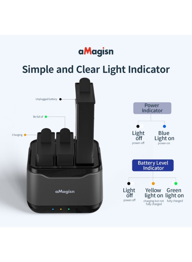 aMagisn Triple Slot DJI Osmo Action4 / 3 Battery Charger with MicroSD Storage – Fast Smart Charging, Independent Power Slots, Safety Protection, Compact Travel-Friendly Design - Image 5