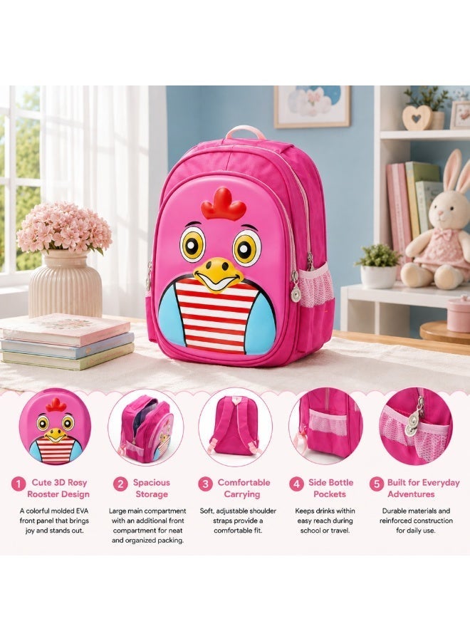 School Backpack Lightweight Large Capacity Multi Pocket Bookbag Adjustable Padded Shoulder Straps Water Resistant Everyday Backpack Study Travel Outdoor Activities Daily Use (Rosy rooster pink) - Image 3