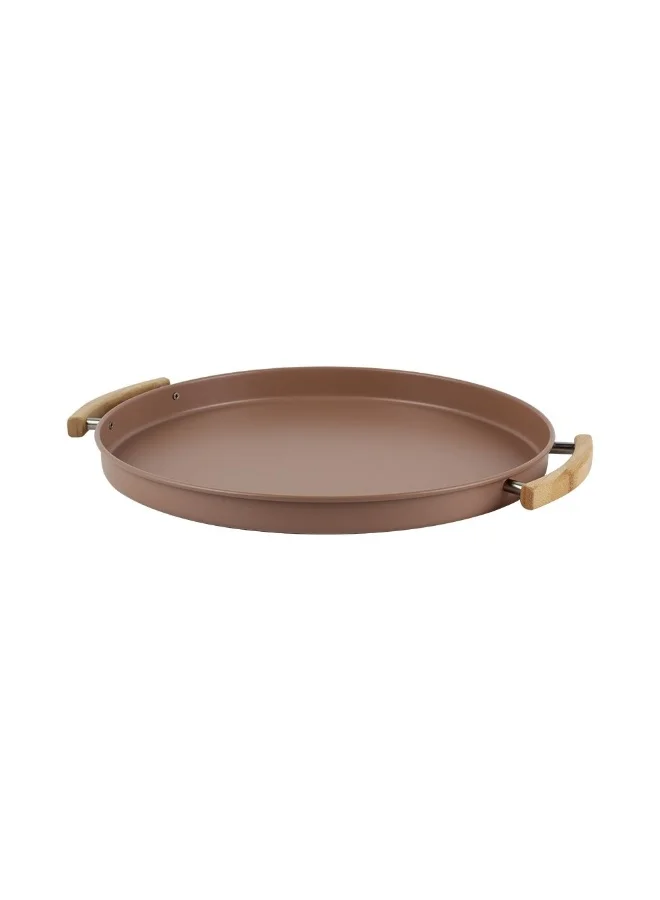 DANUBE HOME Danube Home Mocha Serving Tray With Rubber Wood Handle 37X37X3Cm | Iron Metal, Rubber Wood Serving Tray | Multifunctional Serving Platter For Home Kitchen Dining - Brown