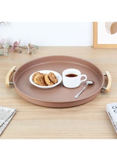 DANUBE HOME Danube Home Mocha Serving Tray With Rubber Wood Handle 37X37X3Cm | Iron Metal, Rubber Wood Serving Tray | Multifunctional Serving Platter For Home Kitchen Dining - Brown  - Image 1