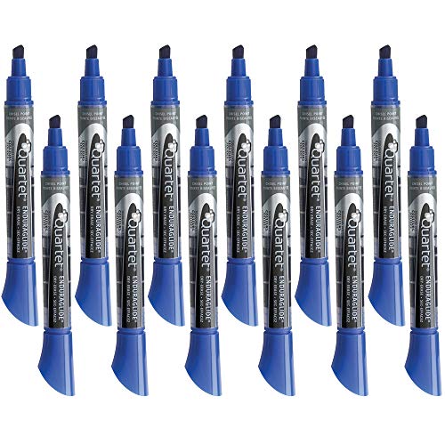 Quartet علامات جافة من كوارتيه، علامات لوح أبيض، طرف مائل، إندورا جلايد، أقلام جافة للوح الأبيض للمعلمين، التعليم المنزلي ومستلزمات المكتب، أزرق، 12 عبوة (5001-3M) - Image 1