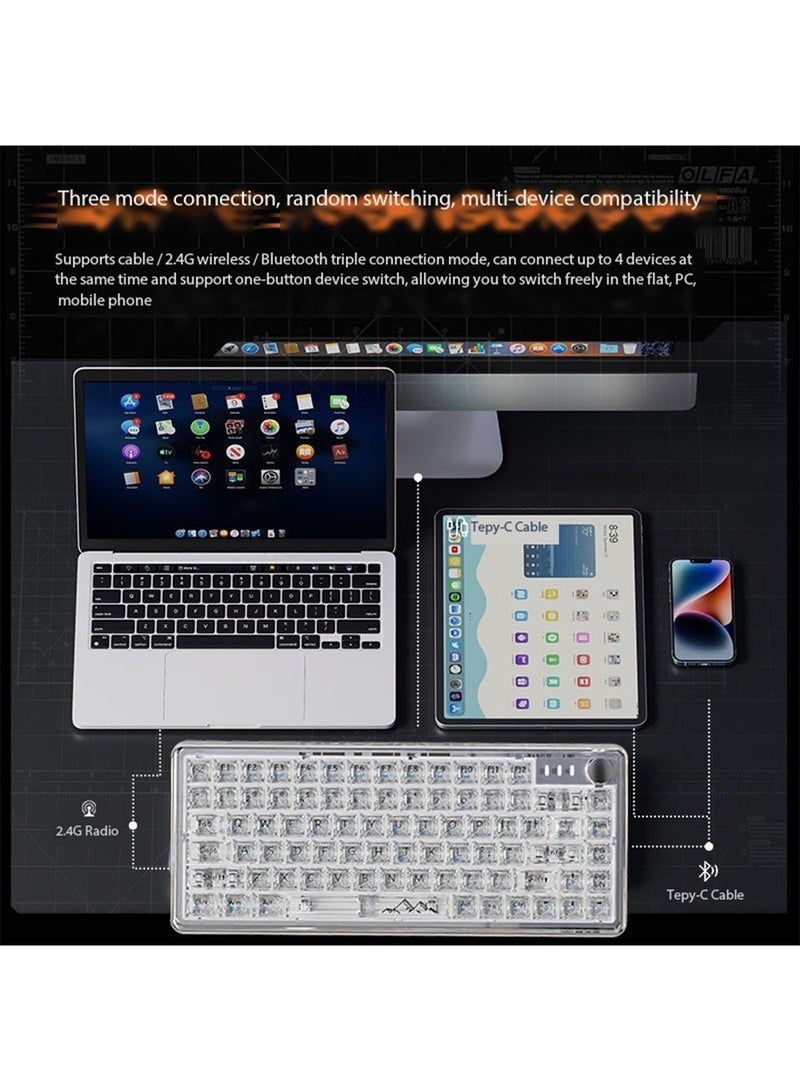 MONOGUE Gaming Mechanical Keyboard Transparent RGB Design Bluetooth Wired Dual Mode Wireless Rechargeable with Programmable Keys - Image 5