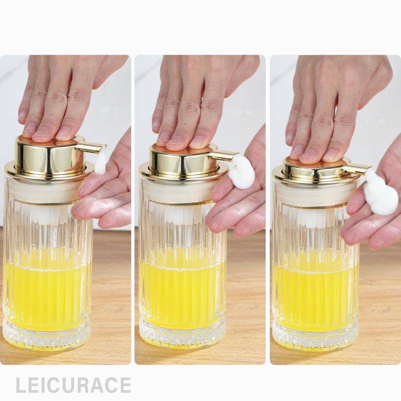 LEICURACE Glass Foam Soap Dispenser, Refillable Foaming Dispenser with Gold Pump, Foam Hand Soap Dispenser for Bathroom Kitchen, Home Decor ï¼ˆFoam Type/Clearï¼‰ - Image 5
