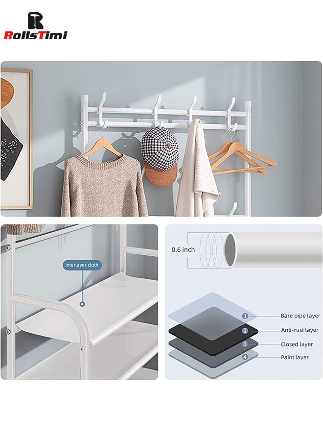 RollsTimi  Entryway Shoe Rack with Coat Rack 5 Tier Shoe Stand Organizer for Bedroom Dorm, White - Image 3