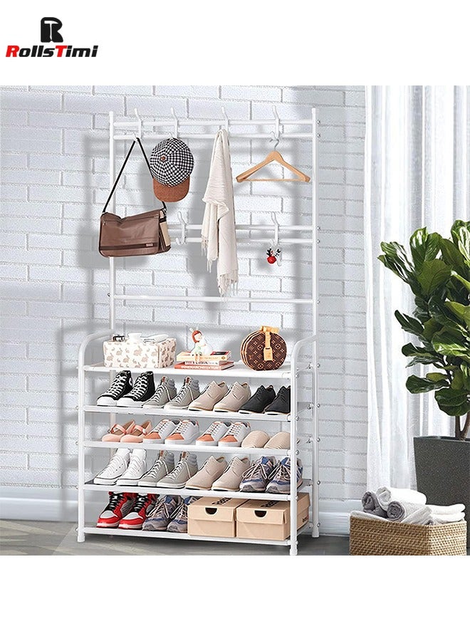 RollsTimi  Entryway Shoe Rack with Coat Rack 5 Tier Shoe Stand Organizer for Bedroom Dorm, White - Image 5