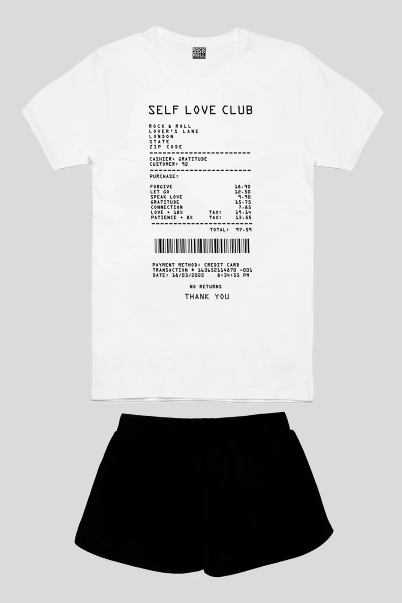 Rock&Roll Retail Love Receipt White Short Sleeve Women's Shorts Set