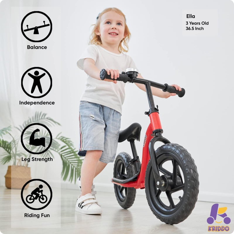 KRIDDO Toddler Balance Bike 2 Year Old Age 24 Months to 5 Years Old Early Learning Interactive Push Bicycle with Steady Balancing Gift Bike for 25 Boys Girls Red - Image 3