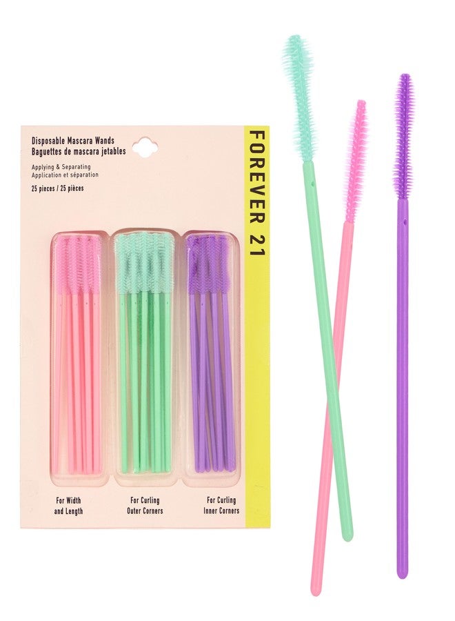 FOREVER 21 Mascara Wands - 25pc Lash Spoolies, Disposable Mascara Wands w/Multi-Shaped Wand Heads for Applying & Separating Lashes - Image 1
