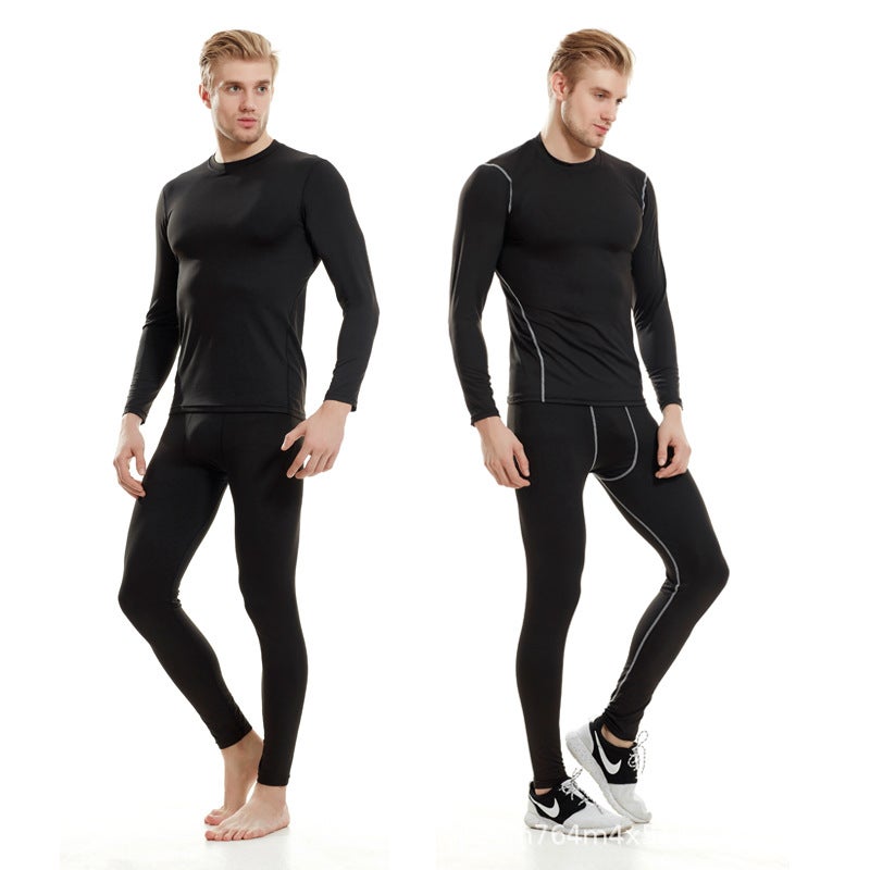 Fitness Clothes Men's Suit Autumn and Winter Long-sleeved Trousers Two-piece Basketball Training Compression Clothes Running Quick-drying Tights - Image 2