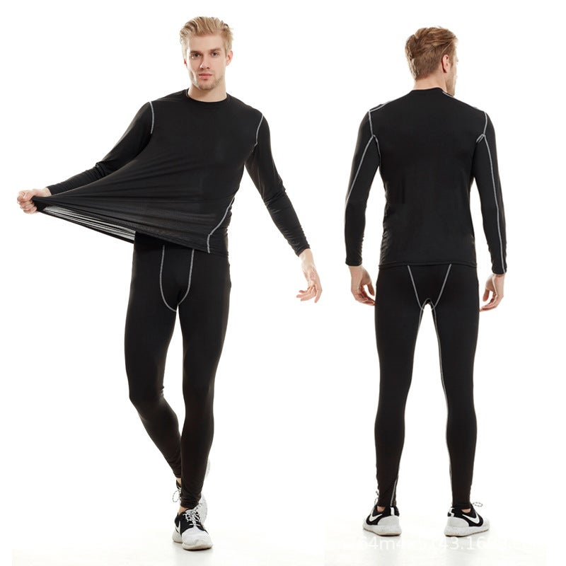 Fitness Clothes Men's Suit Autumn and Winter Long-sleeved Trousers Two-piece Basketball Training Compression Clothes Running Quick-drying Tights - Image 5