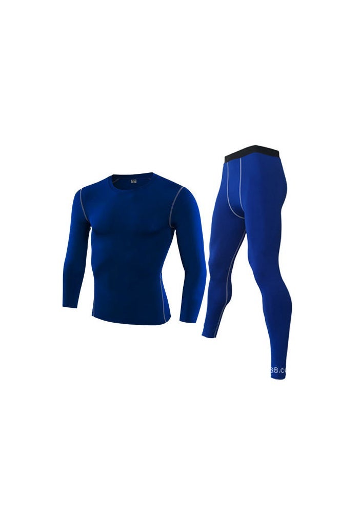 Fitness Clothes Men's Suit Autumn and Winter Long-sleeved Trousers Two-piece Basketball Training Compression Clothes Running Quick-drying Tights - Image 1