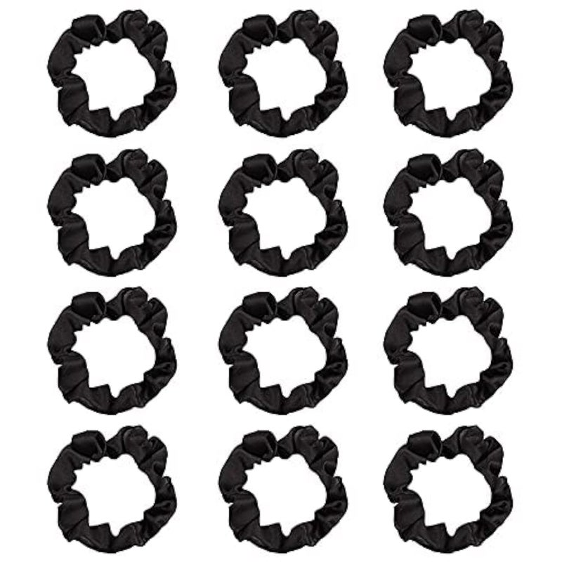 Pengxiaomei 12Pcs Satin Hair Scrunchies Black Scrunchies Hair Ties Elastic Hair Bands Ponytail Holder Hair Accessories Teen Girl Gifts Trendy Stuff