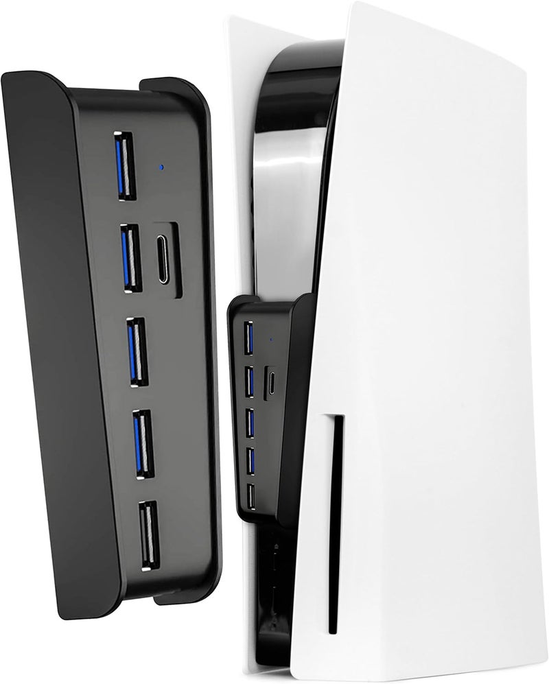 جوسو محول USB لجهاز PS5 من ، محول USB من النوع C 3.1 عالي السرعة مع 4 منافذ USB + منفذ شحن USB واحد + محول منفذ USB C – أسود - Image 1