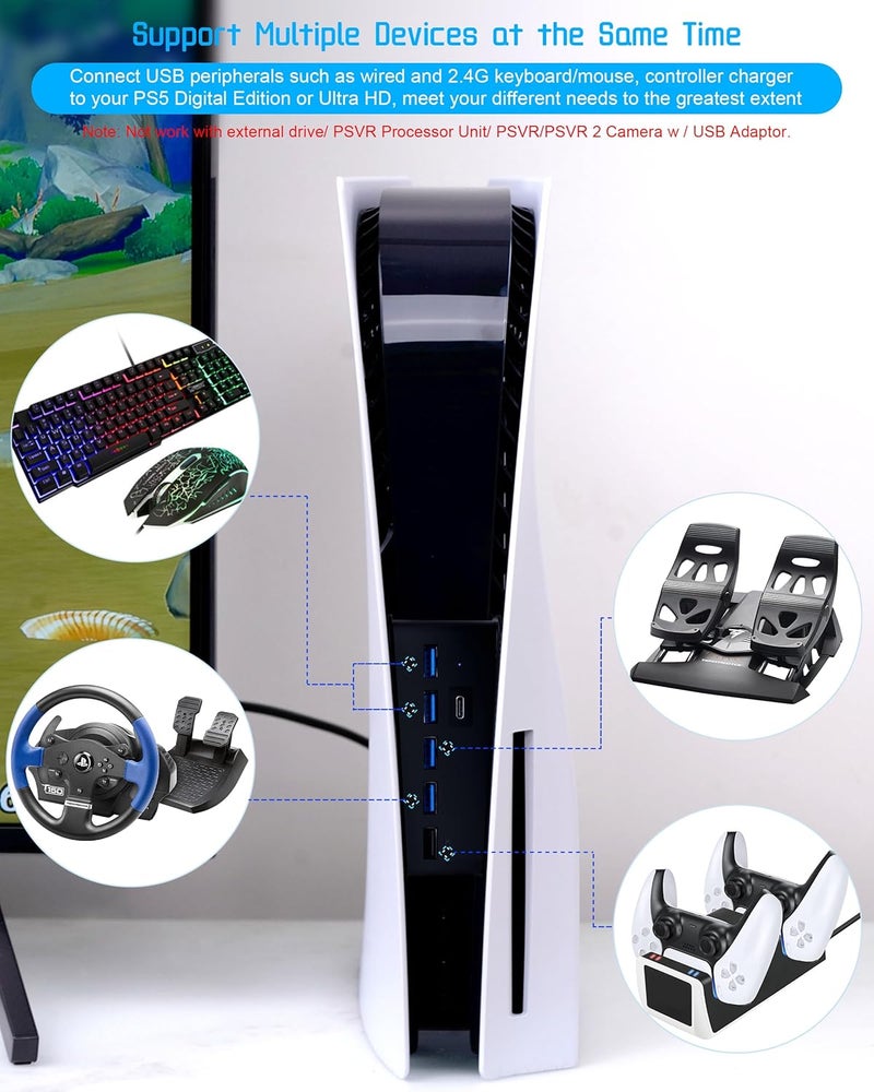 جوسو محول USB لجهاز PS5 من ، محول USB من النوع C 3.1 عالي السرعة مع 4 منافذ USB + منفذ شحن USB واحد + محول منفذ USB C – أسود - Image 3