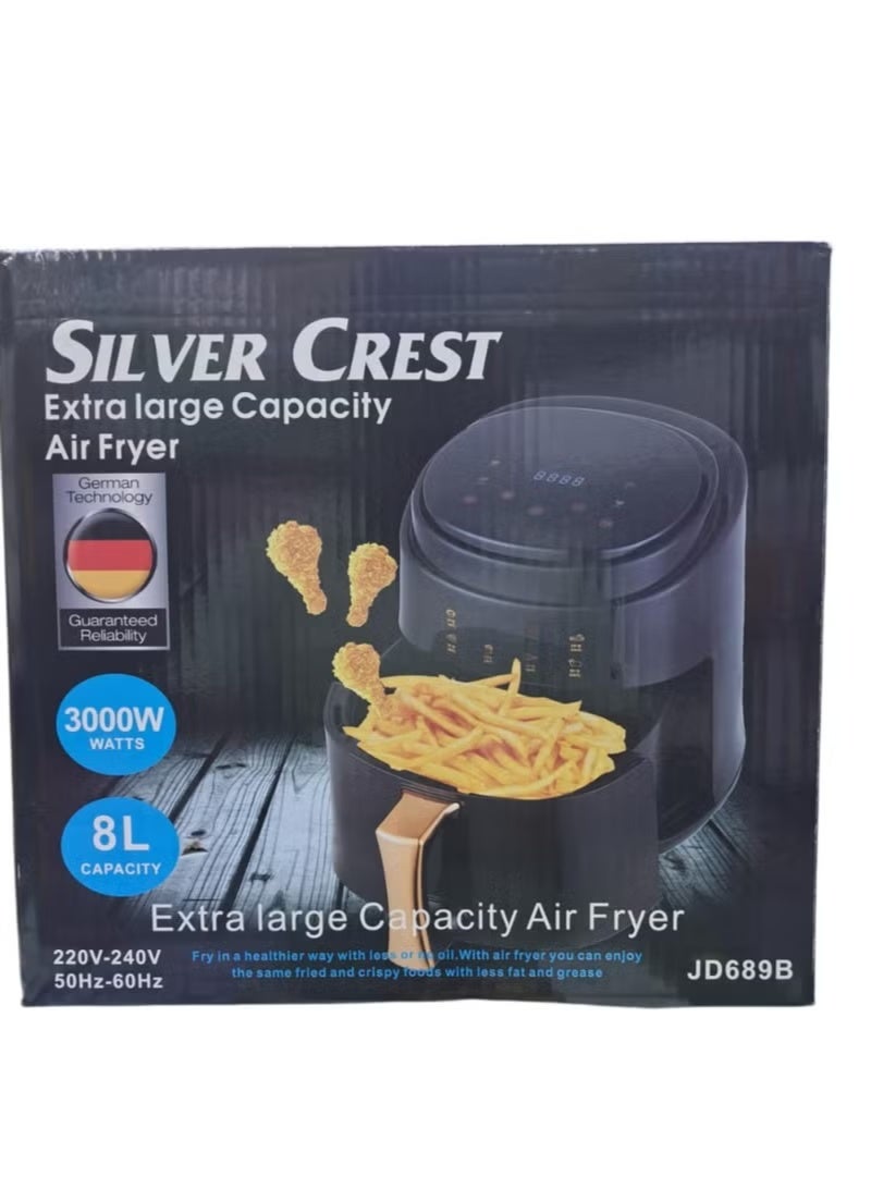 SILVER CREST Multifunctional Digital Touch Air Fryer 8L 3000W, Oil-Free Healthy Cooker, Preset Programs, Large Family Air Fryer Oven & Toaster, Fast Heating, Non-Stick Basket, Easy Clean - Image 3