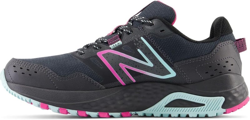 New Balance Women's 410v8 Trail Running Shoes, Black/Bright Cyan/Hi-pink, 5 Wide - Image 2