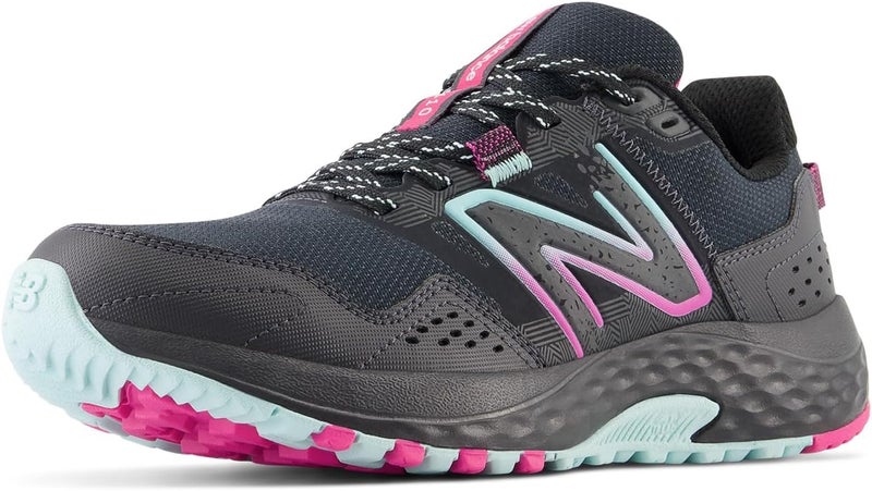 New Balance Women's 410v8 Trail Running Shoes, Black/Bright Cyan/Hi-pink, 5 Wide - Image 1