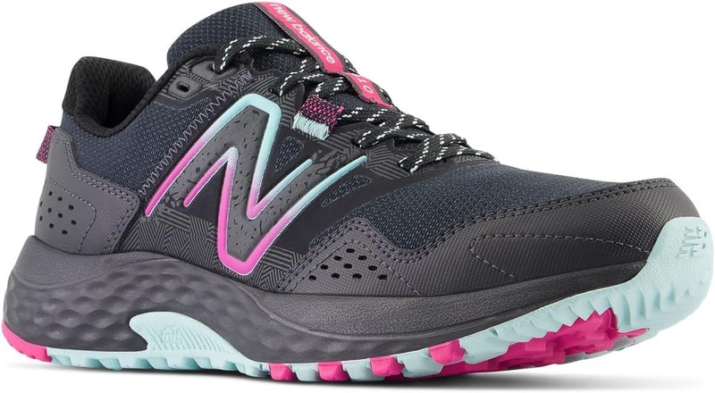New Balance Women's 410v8 Trail Running Shoes, Black/Bright Cyan/Hi-pink, 5 Wide - Image 3