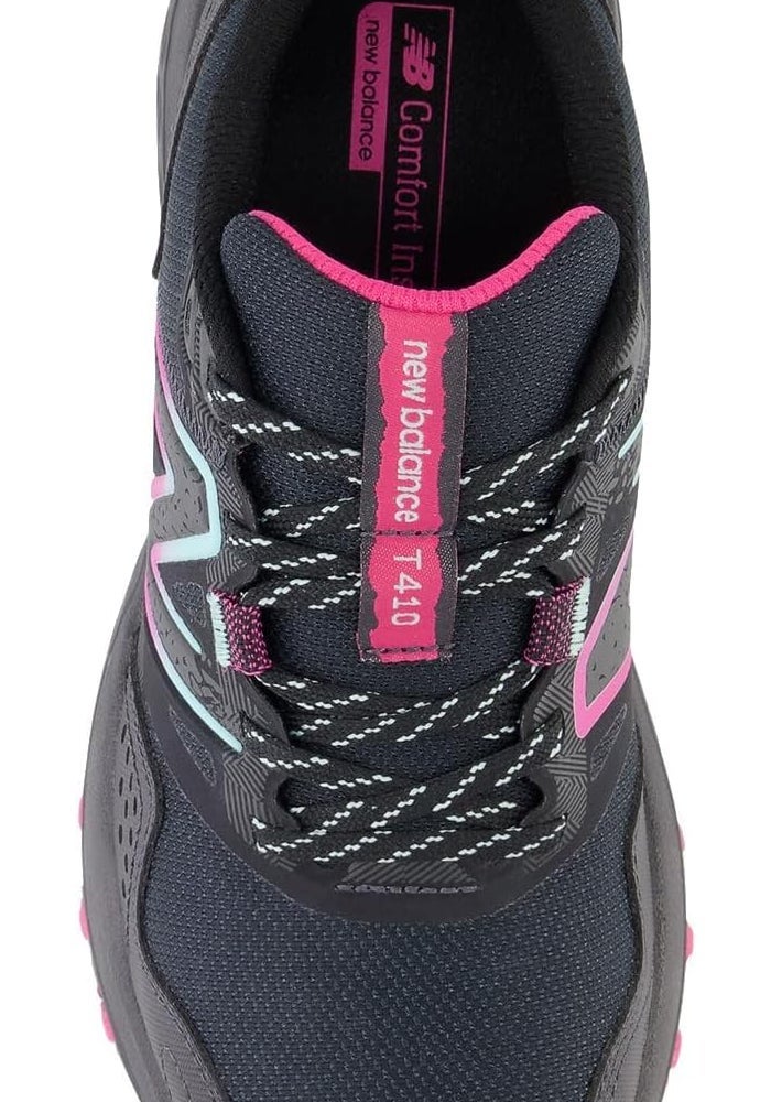 New Balance Women's 410v8 Trail Running Shoes, Black/Bright Cyan/Hi-pink, 5 Wide - Image 4