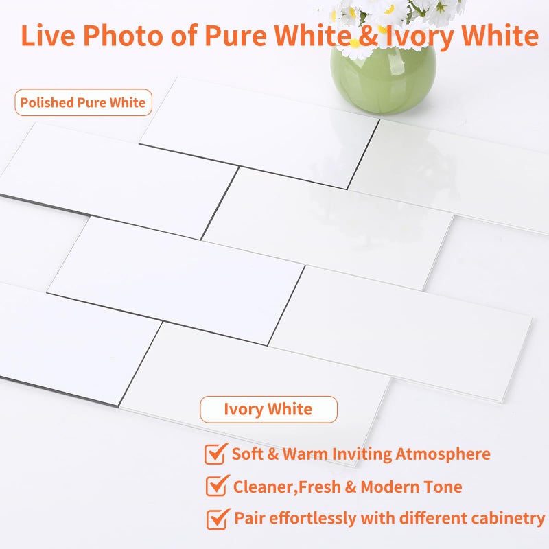 OYASIMI 10 Sheets Ivory White PVC Subway Tile Peel and Stick Backsplash,12''Heat Resistant Stick on Tiles for Kitchen,Waterproof Peel and Stick Wall Tiles for Bathrrom - Image 3