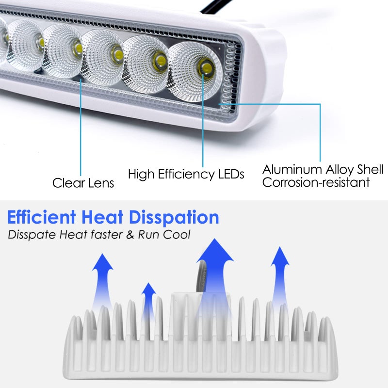 Acelane LED Boat Lights Marine Light Bar T-Top Spreader Light Bar White Flood Beams Boat Deck Lights Dock Lights IP67 Waterproof 12V 18W for Pontoon Boat Truck SUV Off-Road Night Fishing Accessories - Image 3